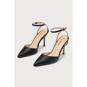 Lulus Azalian Black Pointed-toe Ankle Strap Heels - Size 6.5